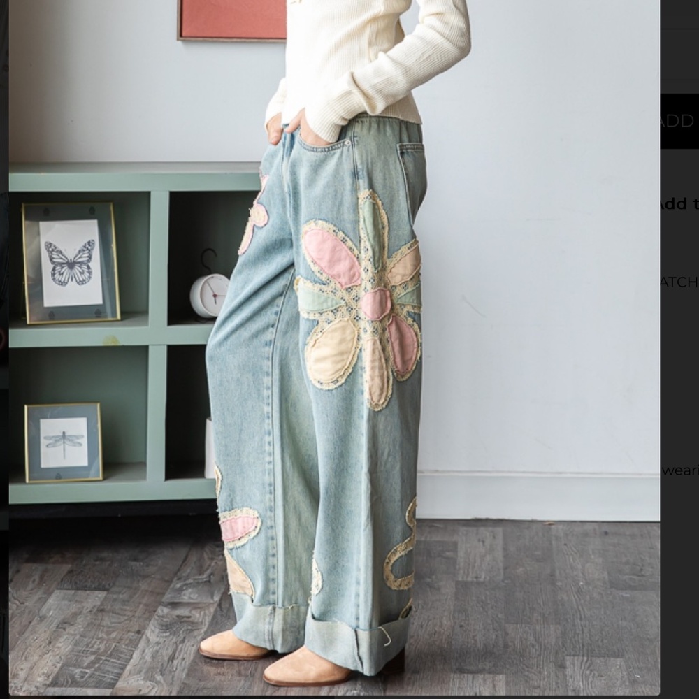 OLI AND HALI “ The Garden “ Oli & Hali Wide Leg Flower Patch Jeans BR53 - Picture 4 of 7